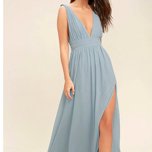 NWT Lulu's Light Blue V Heavenly Maxi Dress Retails $100 Size M - Picture 3 of 6